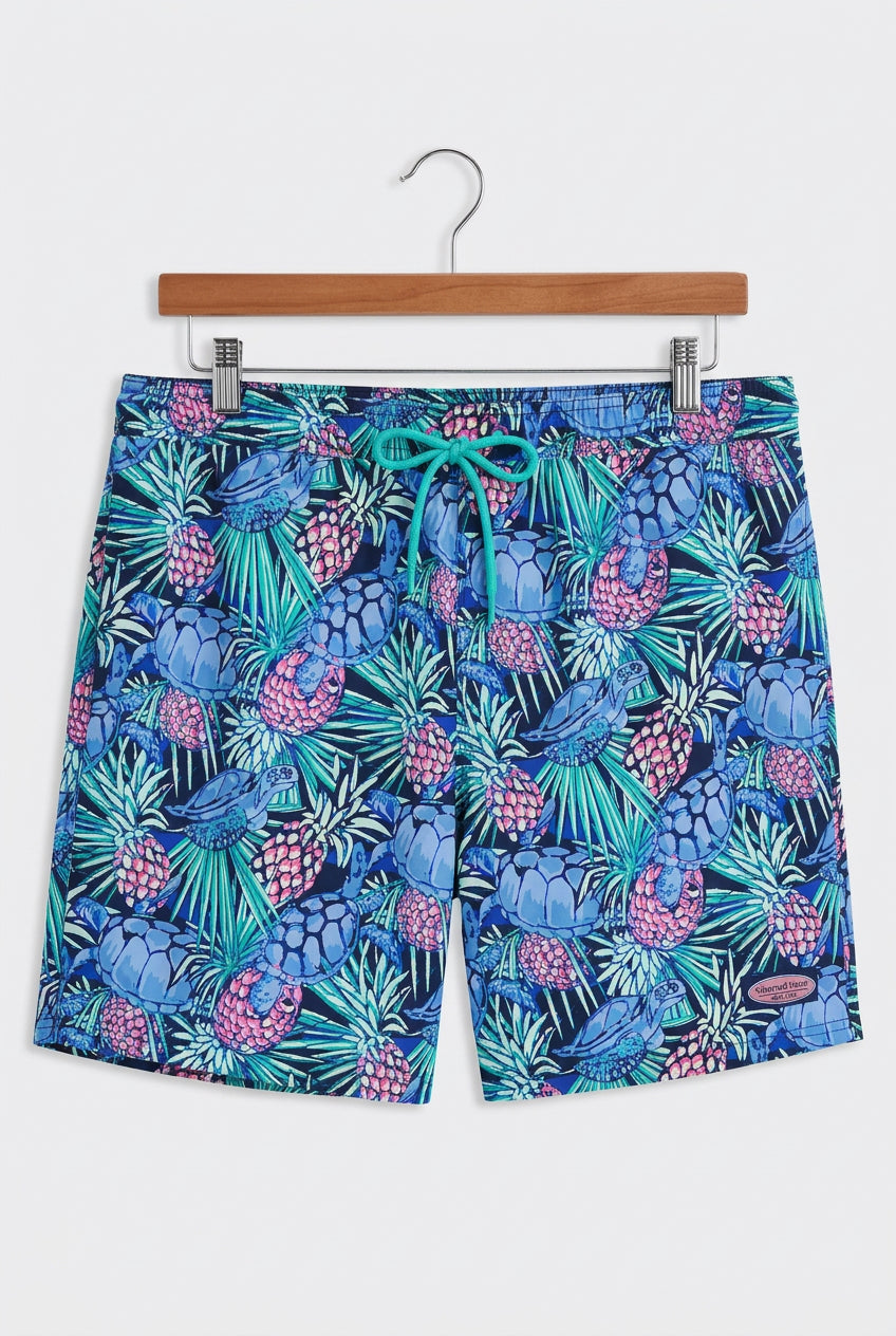 Short de baño Vineyard Vines 🐳 con diseño tropical en azul, verde y rosado talla XL