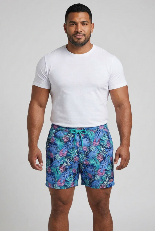 Short de baño Vineyard Vines 🐳 con diseño tropical en azul, verde y rosado talla XL