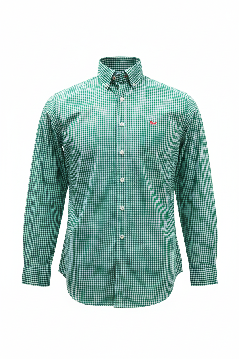 Camisa de niño Vineyard Vines 🐳 con patrón de cuadros en color blanco y verde Talla L Entalle Regular