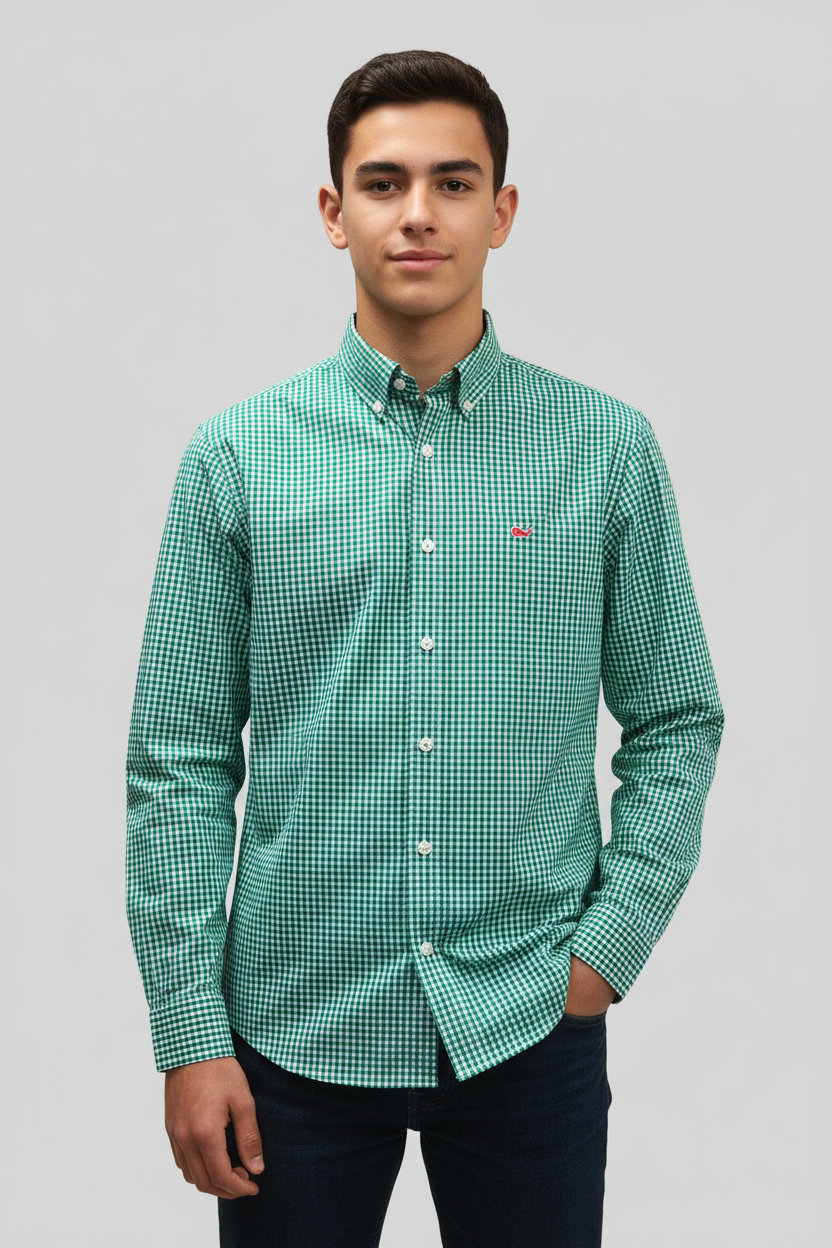 Camisa de niño Vineyard Vines 🐳 con patrón de cuadros en color blanco y verde Talla L Entalle Regular