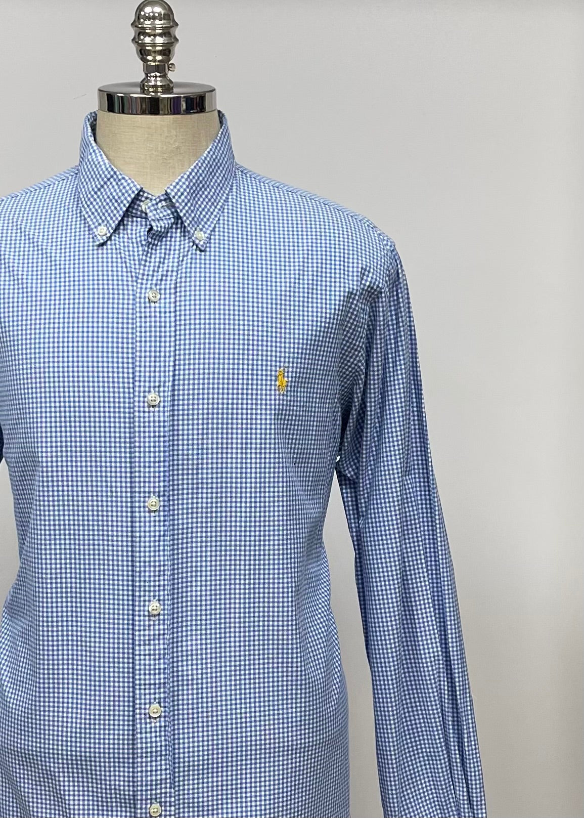 Camisa Polo Ralph Lauren 🏇🏼 con patrón de cuadros gingham celeste y blanco Talla XL Entalle Clásico