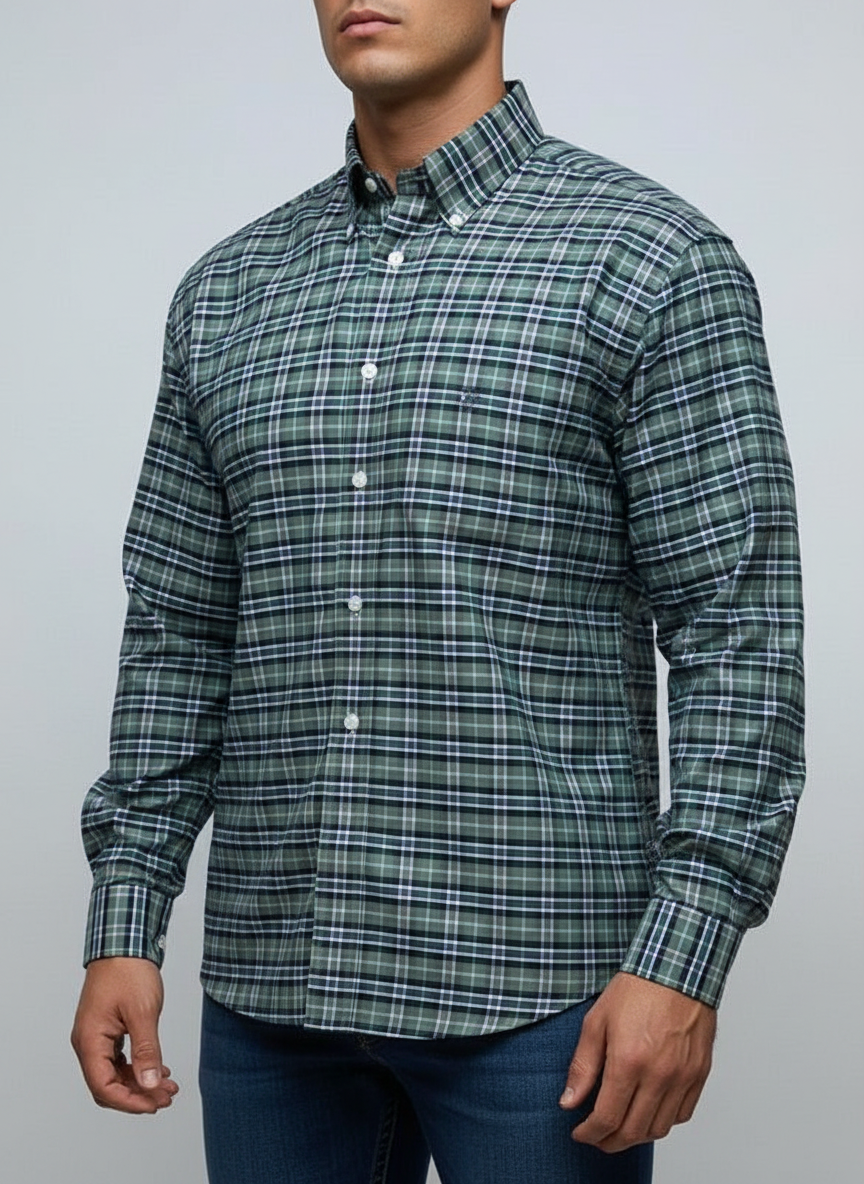 Camisa Brooks Brothers 🐑 con patrón de cuadros en color verde, azul y blanco Talla L Entalle Regular (ver descripción)