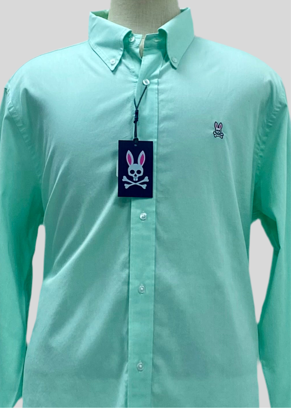 Camisa de botones Psycho Bunny 🐰  Oxford Color verde claro con logo tradicional Talla XL Entalle Regular