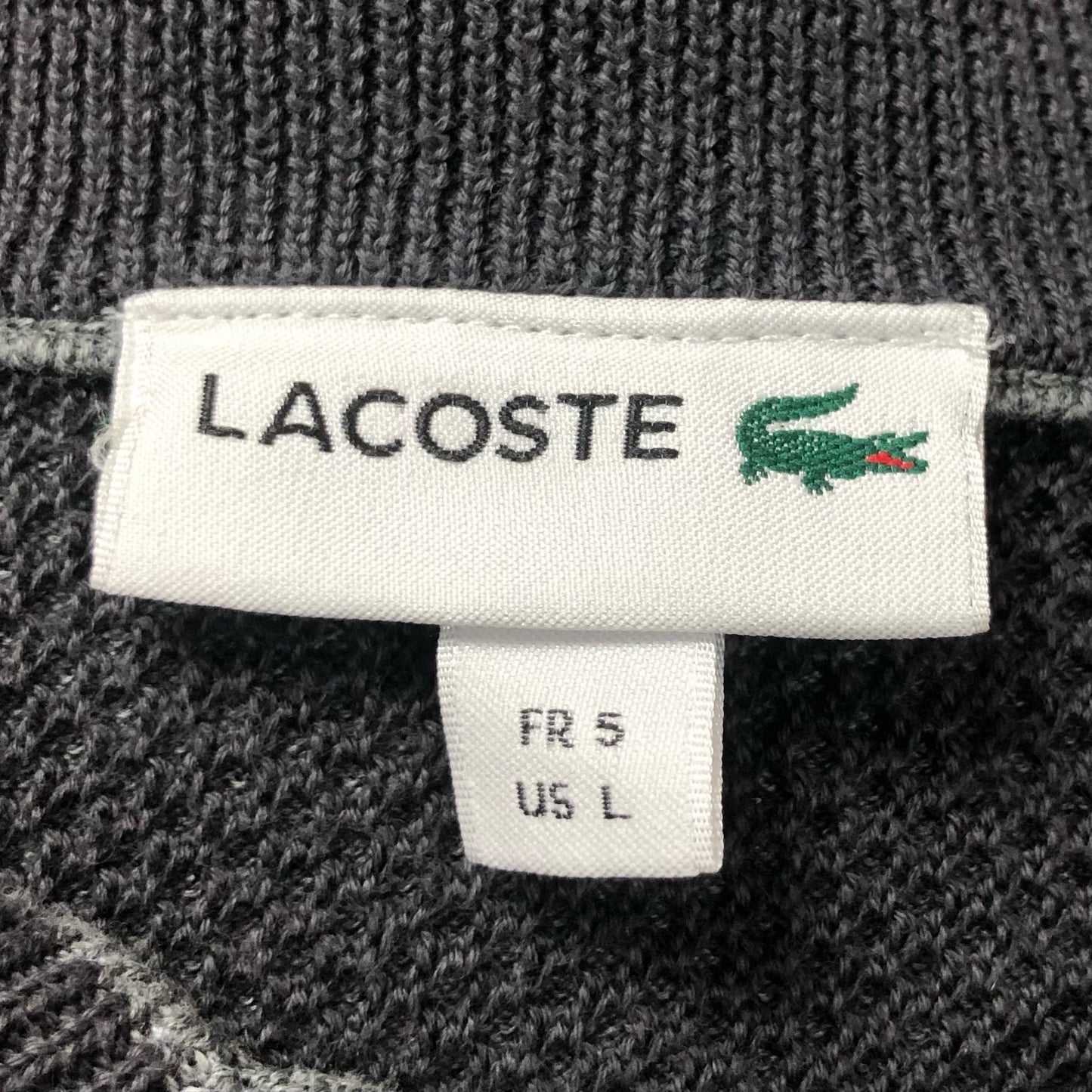 Sueter Jersey Lacoste 🐊 color gris claro con logo azul navy Tela algodón Pima Talla L