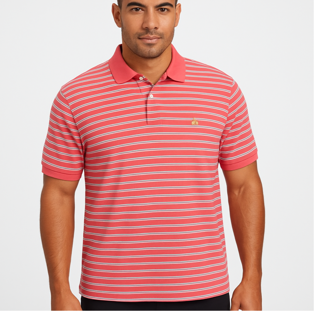 Camiseta Polo Brooks Brothers 🐑 color rosado magenta con patrón de rayas en color celeste y blanco Talla XL Entalle Regular