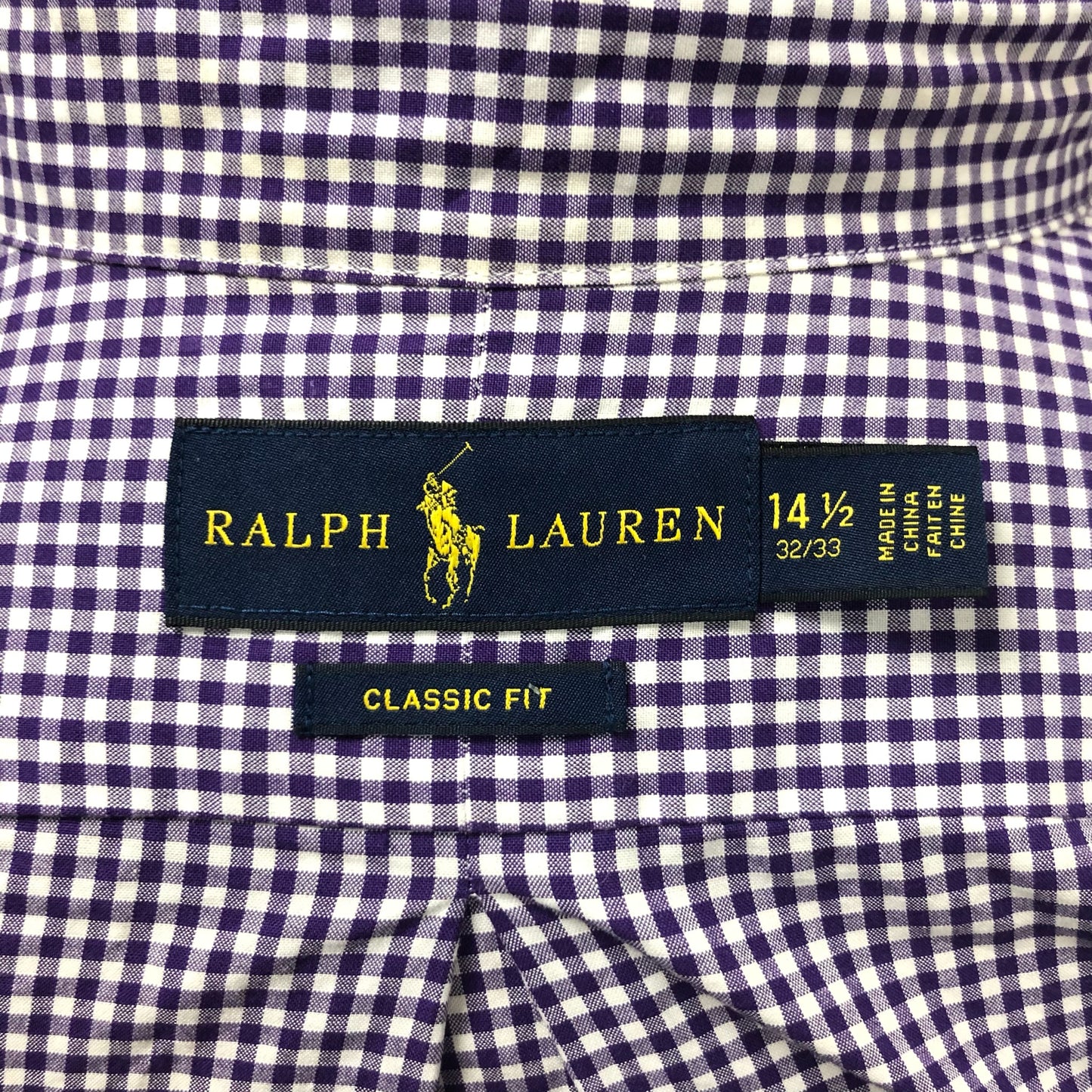 Camisa de botones Polo Ralph Lauren 🏇🏼 con patrón de cuadros gingham morado y blanco Talla S Entalle Clásico