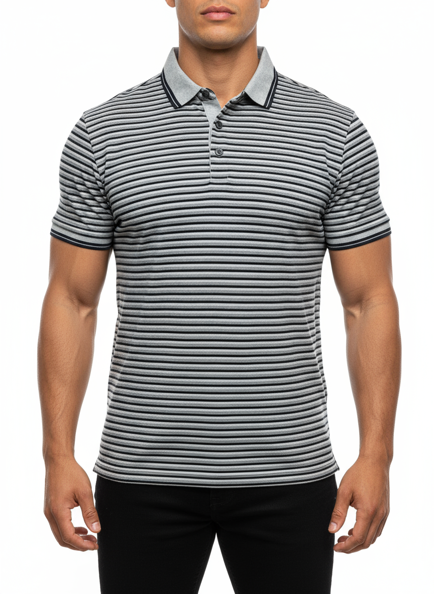 Camiseta Polo Michael Kors con patrón de rayas en color gris y negro Talla M Entalle Regular