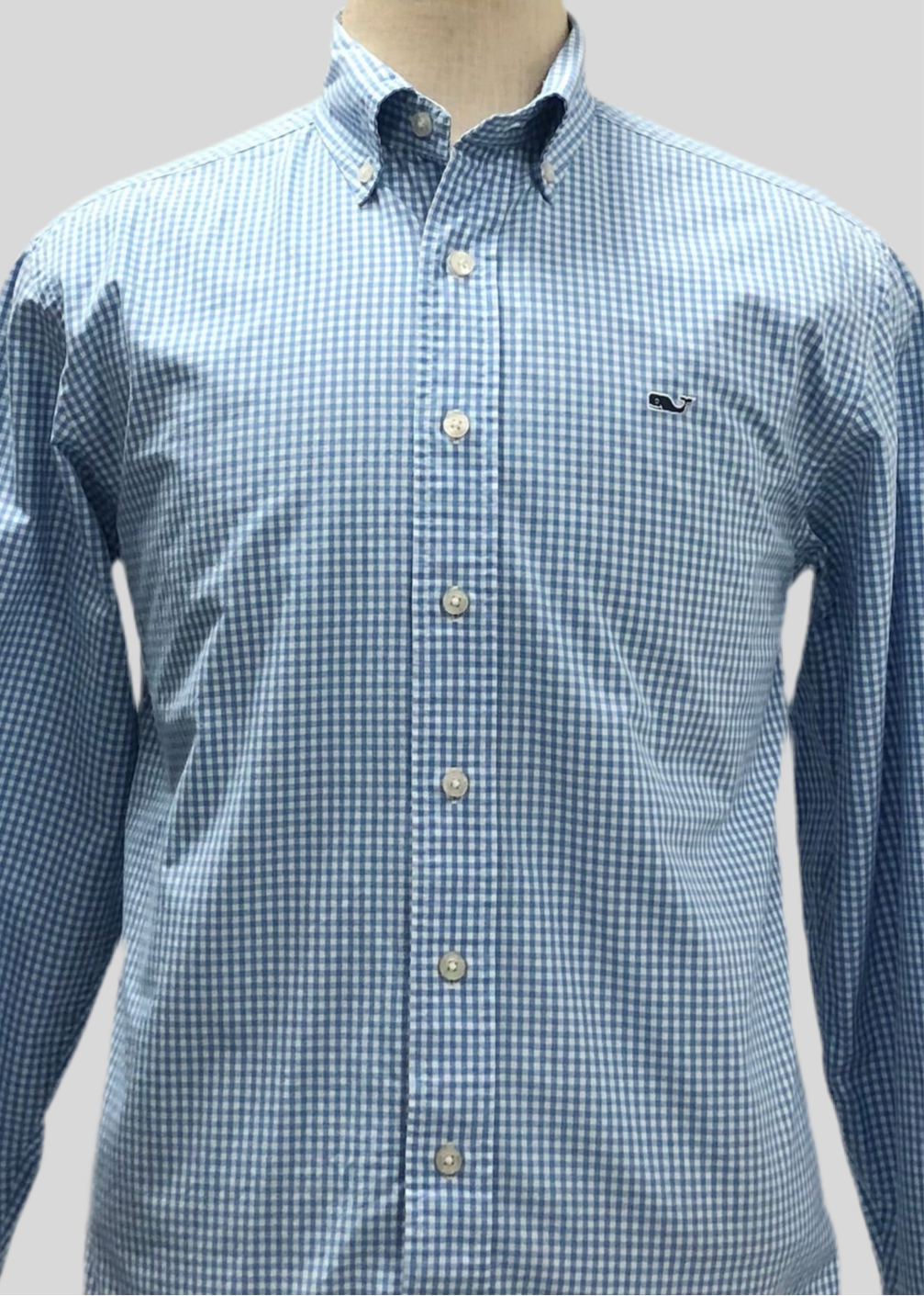 Camisa Vineyard Vines 🐳 con patron cuadros gingham en color celeste y blanco Talla M Entalle Regular