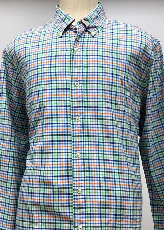 Camisa Polo Ralph Lauren 🏇🏼 Oxford color blanco con patrón de cuadros multicolor Talla XXL Entalle Regular