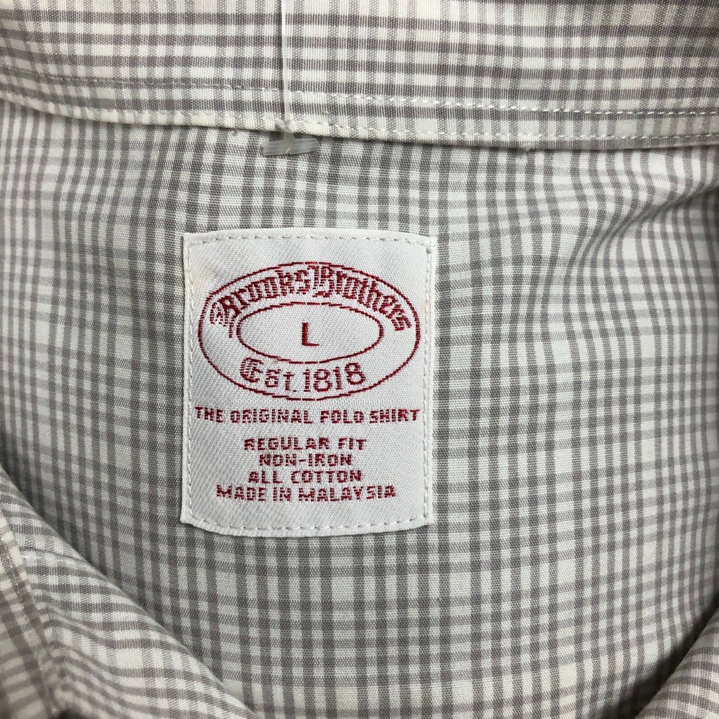 Camisa Brooks Brothers 🐑 con patrón  de cuadros gris claro y blanco Talla XL Entalle Regular