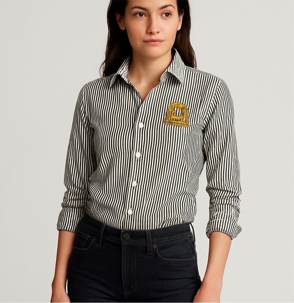 Camisa de mujer Polo Ralph Lauren 🏇🏼 con patrón de rayas en verde oliva y blanco Talla XS (2) Entalle Regular