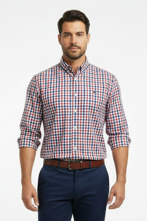 Camisa de botones Vineyard Vines 🐳 de cuadros en color rojo, azul y blanco Talla L Entalle Slim Fit