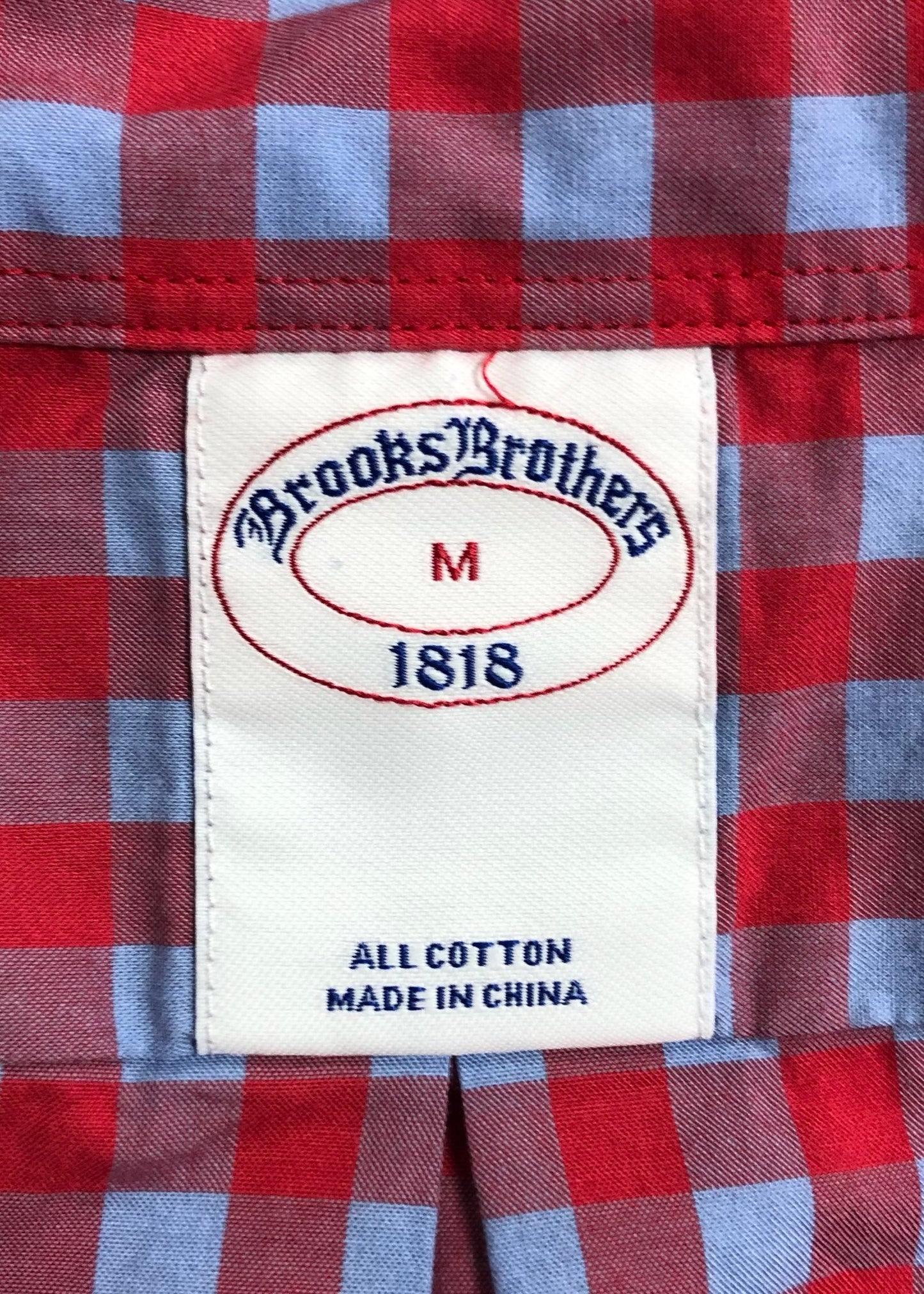 Camisa de botones Brooks Brothers 🐑 con cuadros gingham en rojo y celeste Talla M Entalle Regular