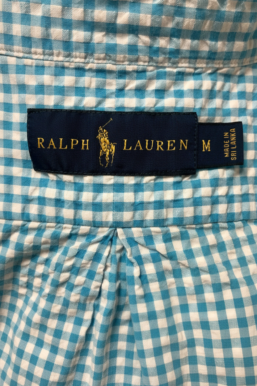 Camisa Polo Ralph Lauren 🏇🏼 Seersucker de cuadros en turquesa y blanco Talla M Entalle Regular