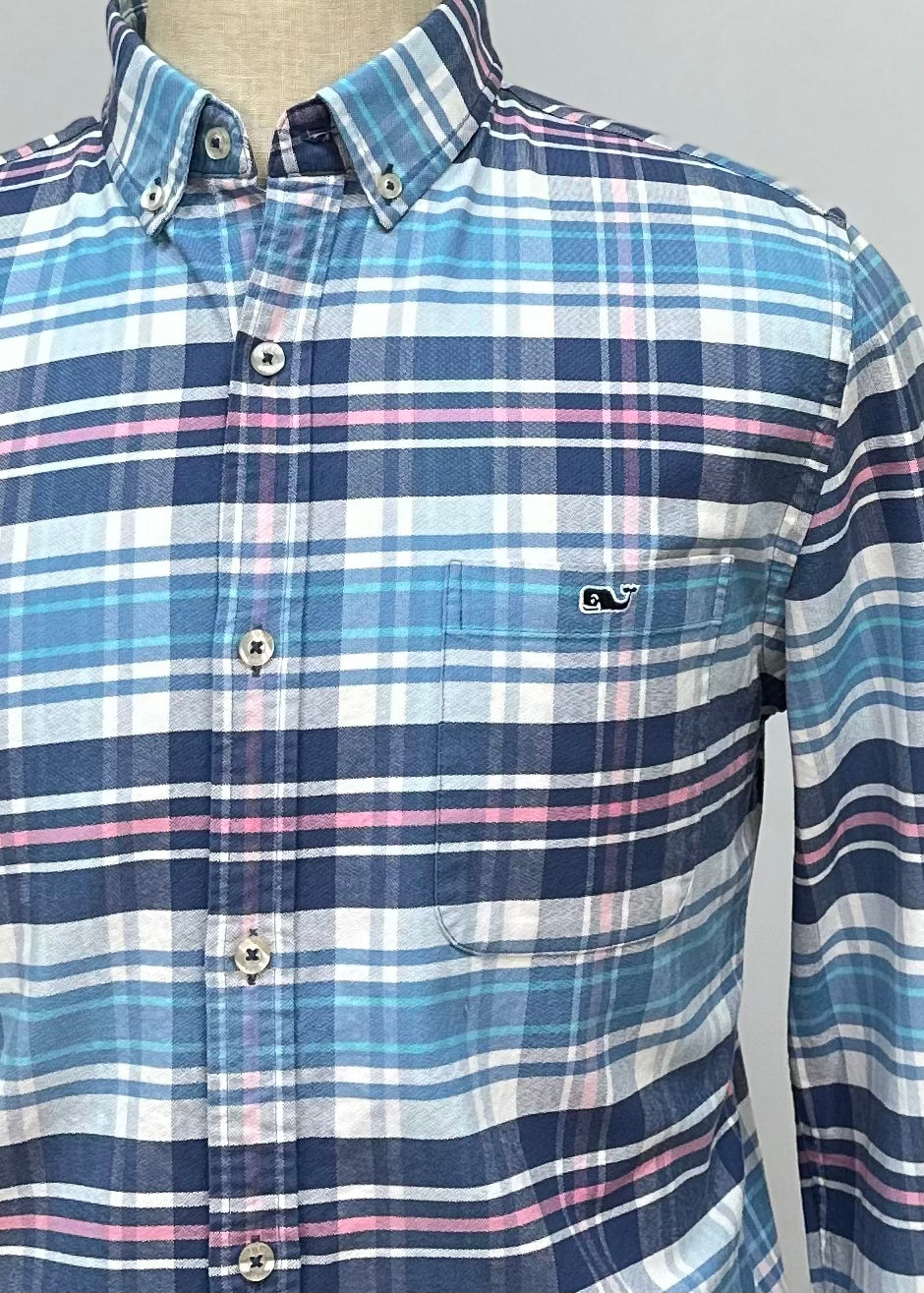 Camisa Vineyard Vines 🐳 de cuadros tartan en color azul,  rosado y blanco Talla L Entalle Slim Fit