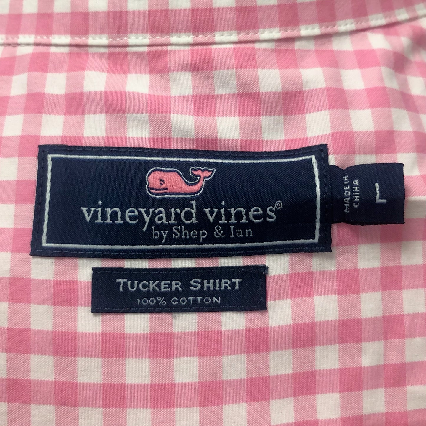 Camisa de botones Vineyard Vines 🐳 de cuadros gingham en color rosado y blanco Talla L Entalle Regular