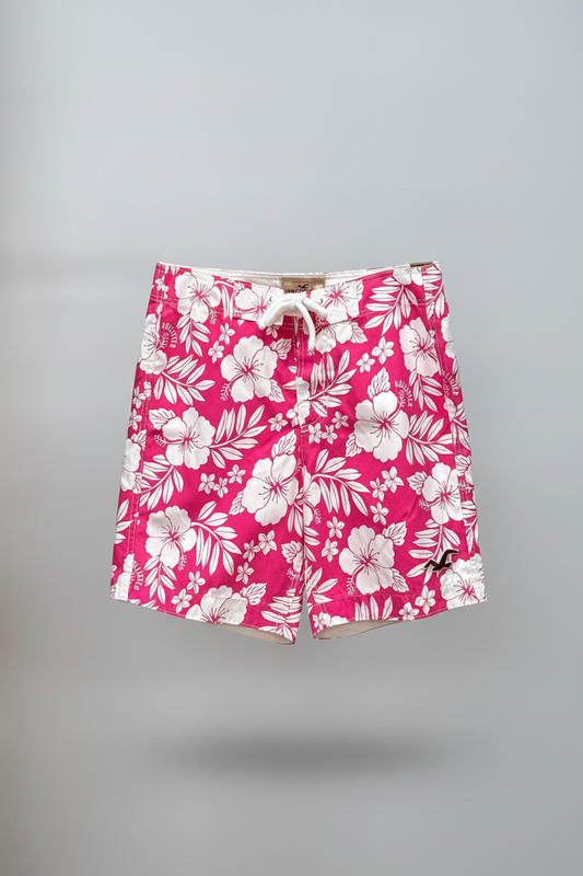 Shorts de baño Hollister en color rosado y blanco con diseño floral talla M
