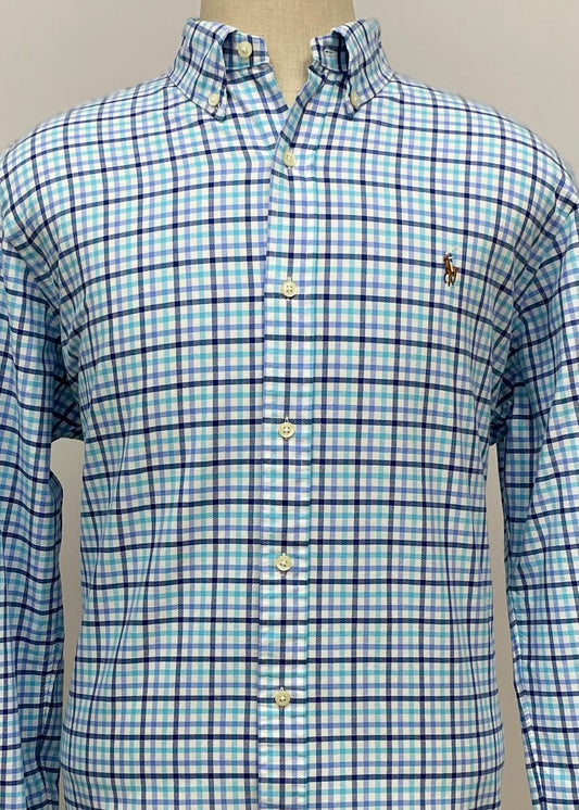 Camisa Polo Ralph Lauren 🏇🏼 con patron de cuadros gingham turquesa, azul y blanco Talla XL Entalle Clásico