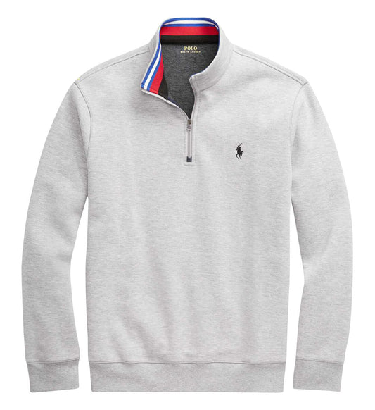 Sueter Jersey Polo Ralph Lauren 🏇🏼 color gris claro con diseño en cuello rojo, blanco y azul Talla L