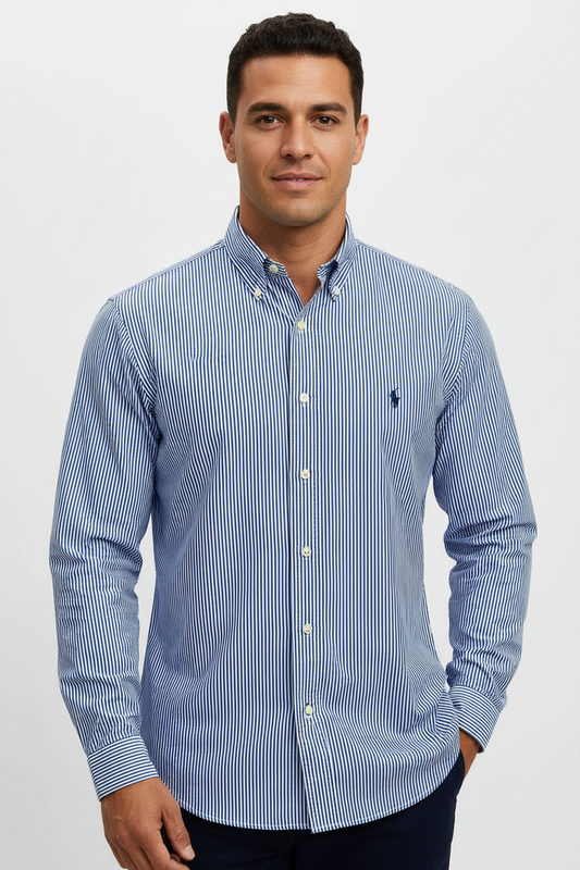 Camisa de botones Polo Ralph Lauren 🏇🏼 de rayas en color azul navy y blanco Talla M Entalle Clásico