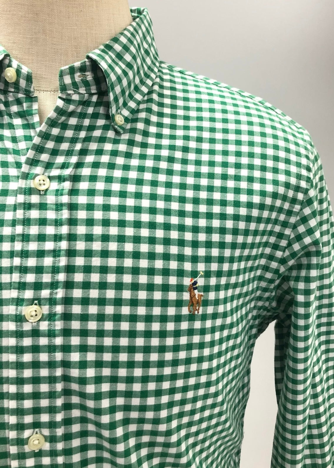 Camisa Polo Ralph Lauren 🏇🏼 Oxford con patron de cuadros gingham verde y blanco Talla M Entalle Slim Fit