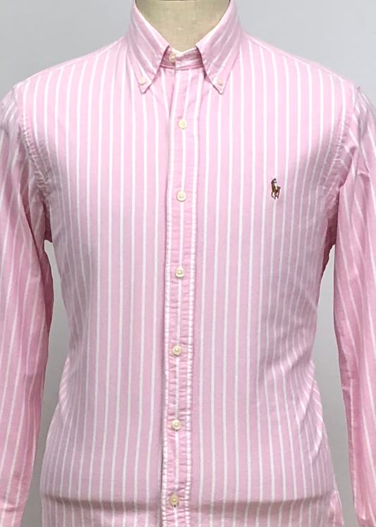 Camisa Polo Ralph Lauren 🏇🏼 Oxford color rosado con rayas en color blanco Talla M Entalle Regular