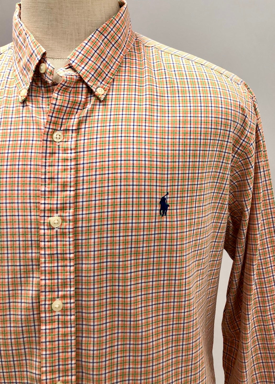 Camisa de botones Polo Ralph Lauren 🏇🏼 De cuadros color naranja, verde, azul y blanco Talla XL Entalle Clásico