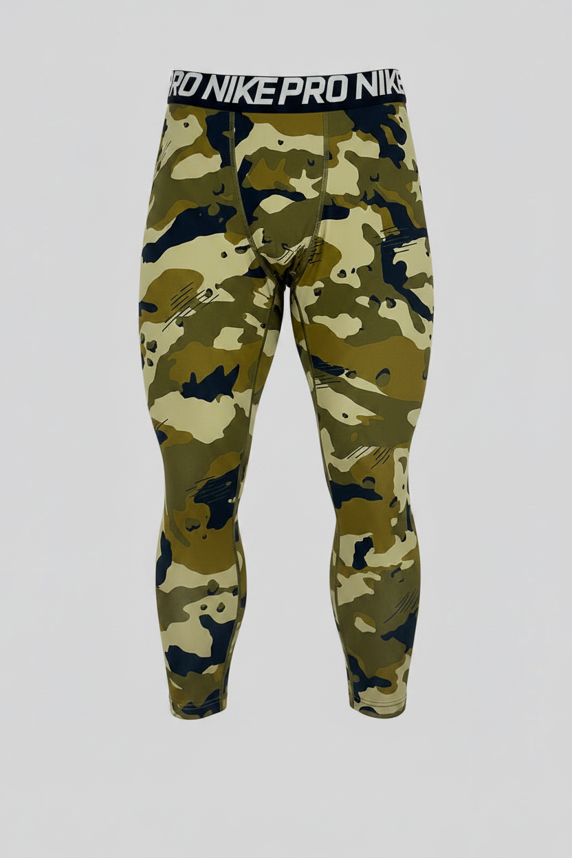 Malla de entrenamiento licra Nike ✔️ Pro HyperCool de 3/4 de largo para hombre De camuflaje en Color verde oliva y negro Talla M