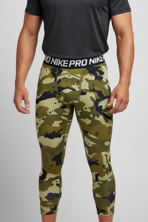 Malla de entrenamiento licra Nike ✔️ Pro HyperCool de 3/4 de largo para hombre De camuflaje en Color verde oliva y negro Talla M
