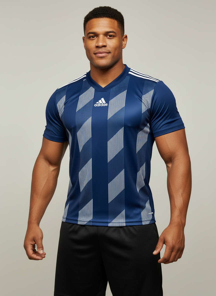 Camiseta de entrenamiento Adidas ⚽️ Patron de rayas en azul y blanco Talla Large
