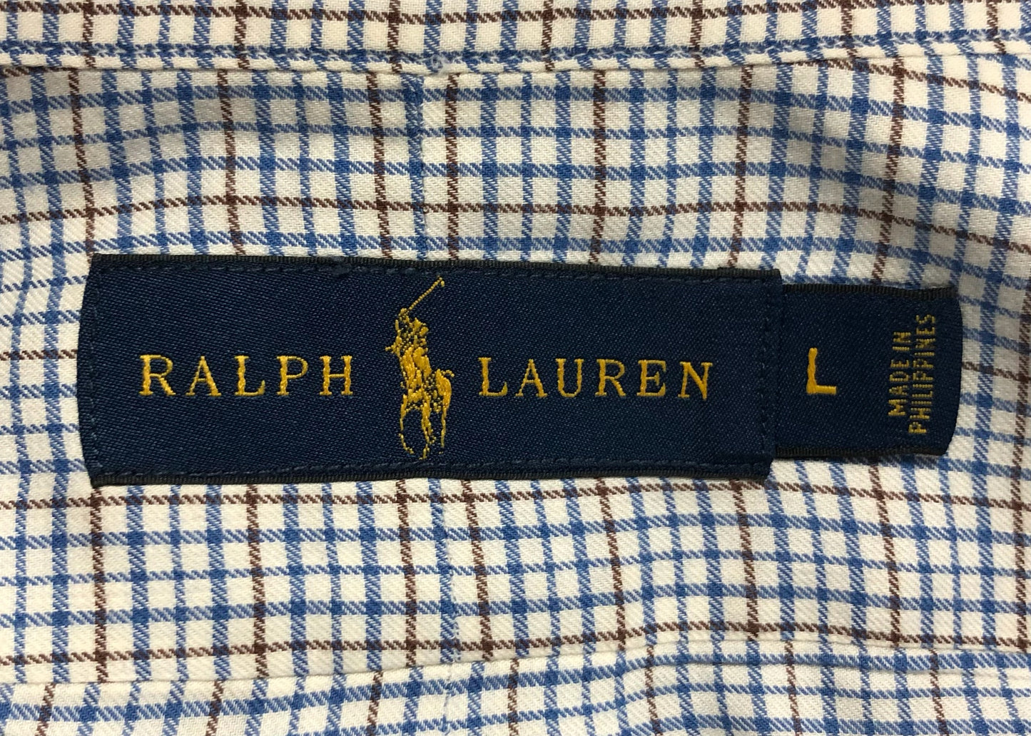 Camisa Polo Ralph Lauren 🏇🏼 Color blanco de cuadros en color azul y negro Talla L Entalle Regular