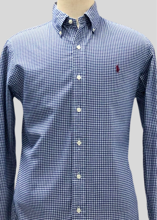 Camisa Polo Ralph Lauren 🏇🏼 Oxford con patron de cuadros gingham azul y blanco Talla M Entalle Slim Fit