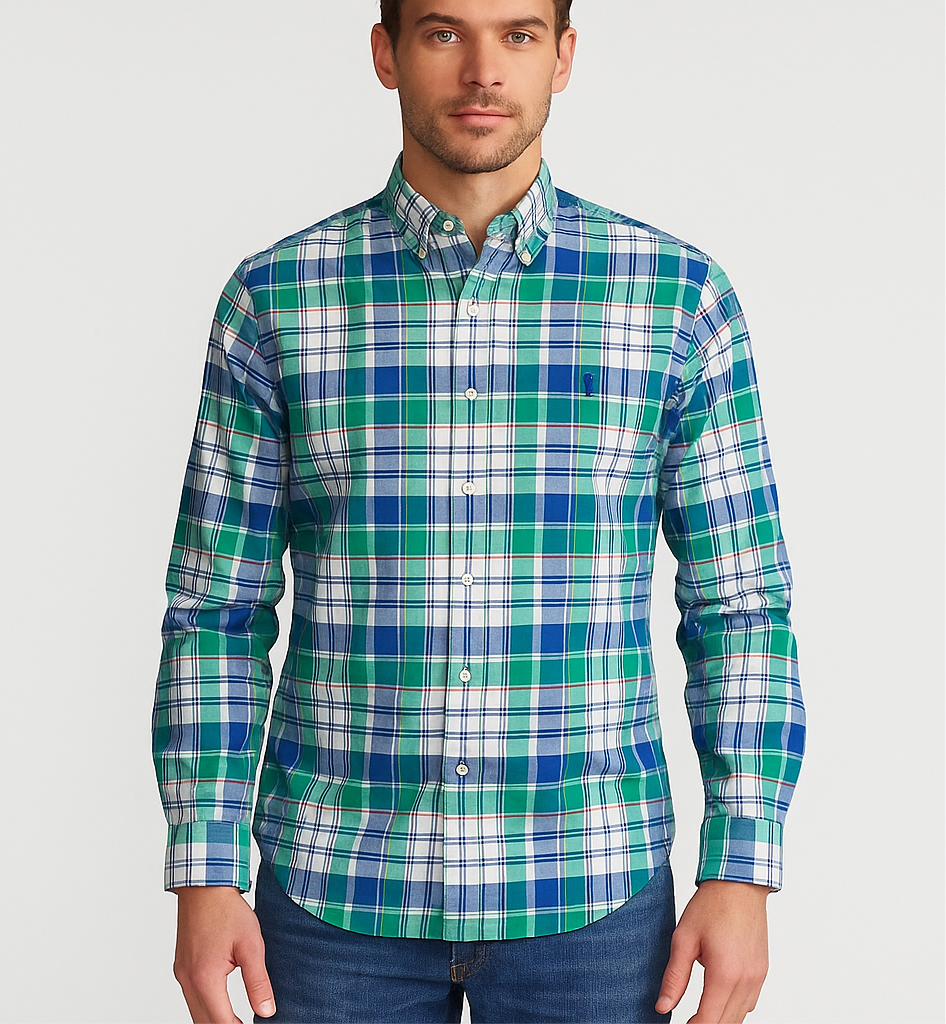 Camisa de botones Polo Ralph Lauren 🏇🏼 Oxford de cuadros tartán en color verde, rosado, azul y blanco Talla XL Entalle Regular