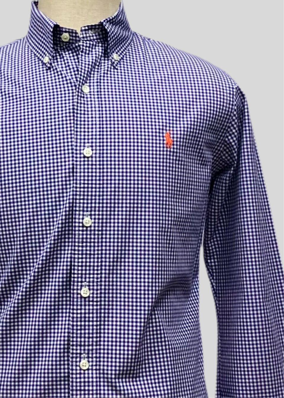 Camisa Polo Ralph Lauren 🏇🏼 de cuadros gingham morado y blanco Talla M Entalle Slim Fit