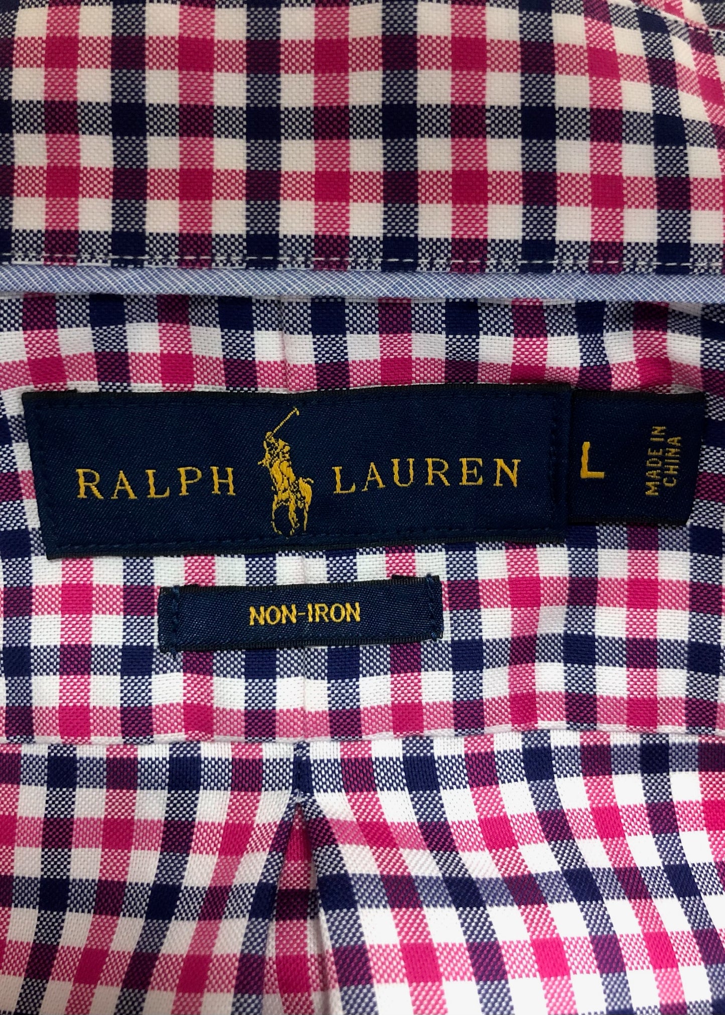 Camisa Polo Ralph Lauren 🏇🏼 color blanco con patrón de cuadros rojo y negro Talla L Entalle Regular