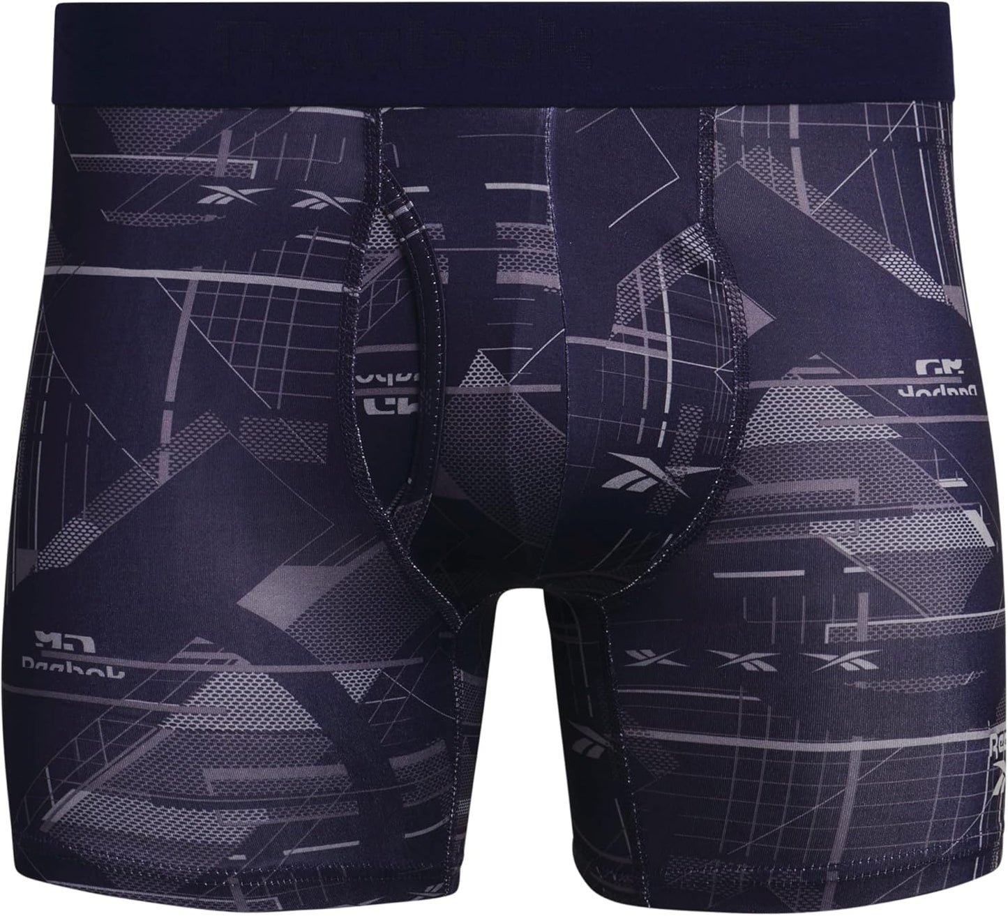 Combo de 4 Boxers Briefs Reebok Tela Performance en color gris, azul, azul navy y estampado Talla M