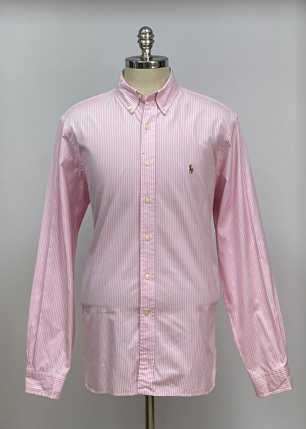 Camisa Polo Ralph Lauren 🏇🏼 con patron de rayas en color rosado y blanco Talla XL Entalle Regular