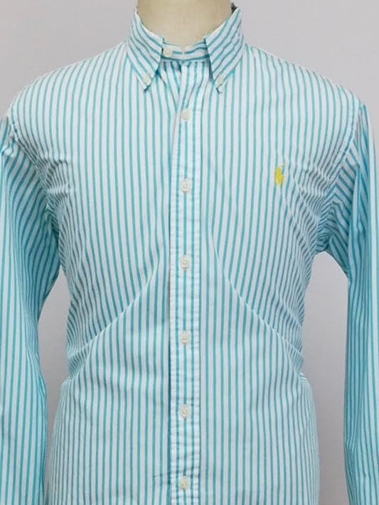 Camisa Polo Ralph Lauren 🏇🏼 Color blanco con patron de rayas en color turquesa Talla L Entalle Regular