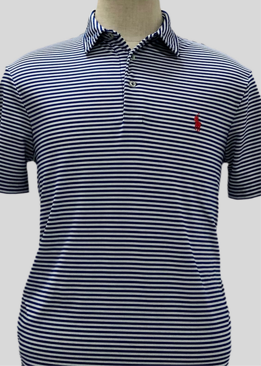 Camiseta Polo Ralph Lauren 🏇🏼 Performance Color blanco con patrón de rayas color Azul navy Talla M Entalle Regular