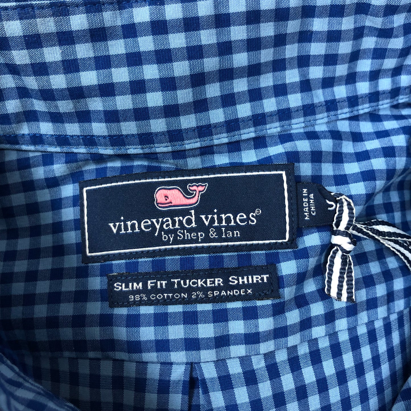 Camisa de botones Vineyard Vines 🐳 con patrón de cuadros gingham en color azul y celeste Talla S Entalle Slim Fit