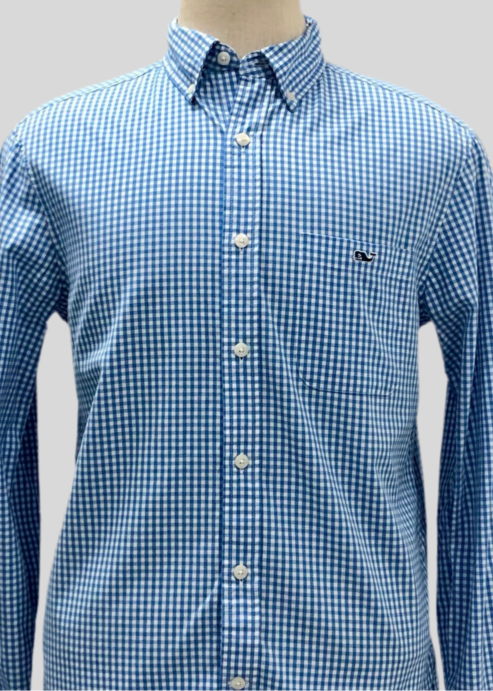 Camisa de borones Vineyard Vines 🐳 de cuadros gingham en color celeste y blanco Talla M Entalle Regular