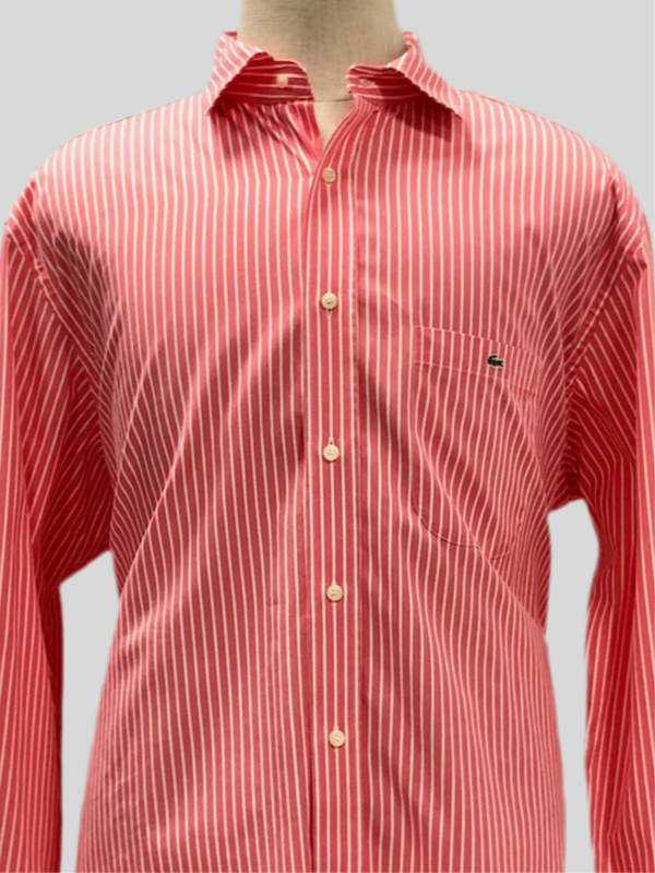 Camisa de botones Lacoste 🐊 de rayas en Salmon y blanco Talla XXL Entalle Regular