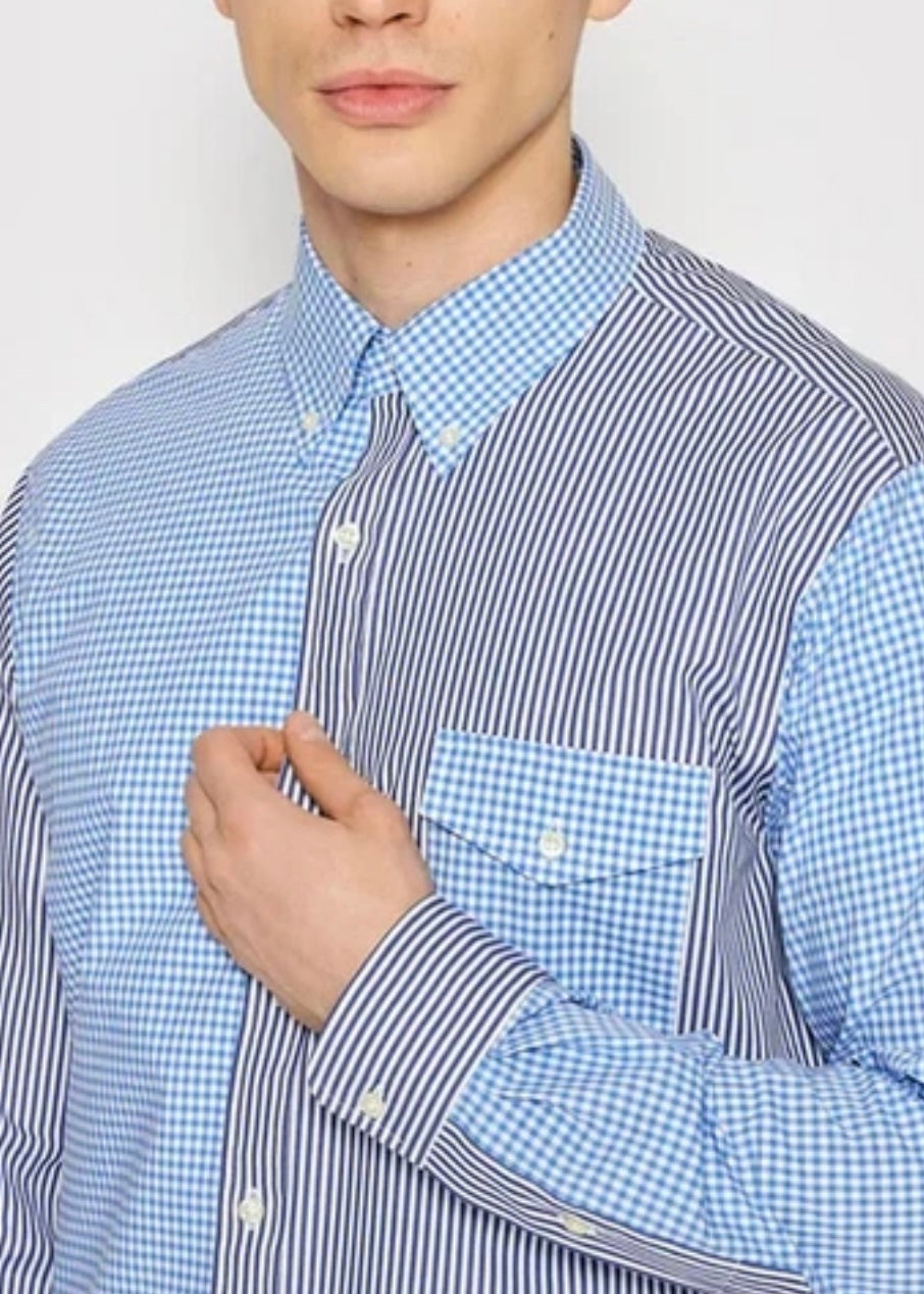 Camisa Polo Ralph Lauren 🏇🏼 con diseño de cuadros y rayas en color azul y gris Talla XXL Entalle Clásico
