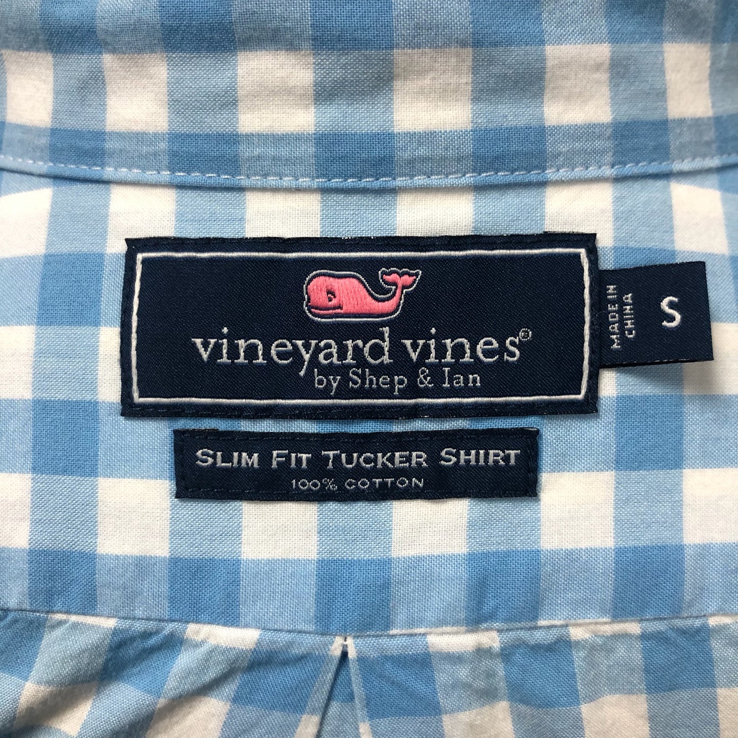Camisa de botones Vineyard Vines 🐳 de cuadros gingham en color celeste y blanco Talla S Entalle Slim Fit