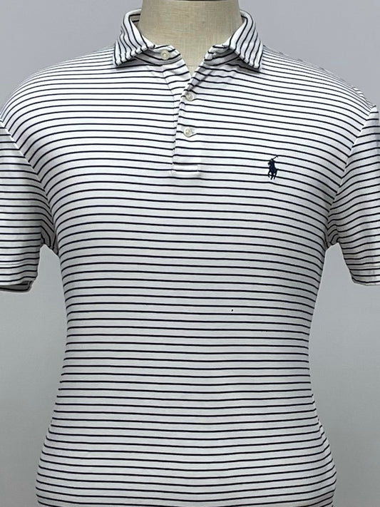 Camiseta Polo Ralph Lauren 🏇🏼color blanco con patrón de rayas en color negro Talla M Entalle Regular