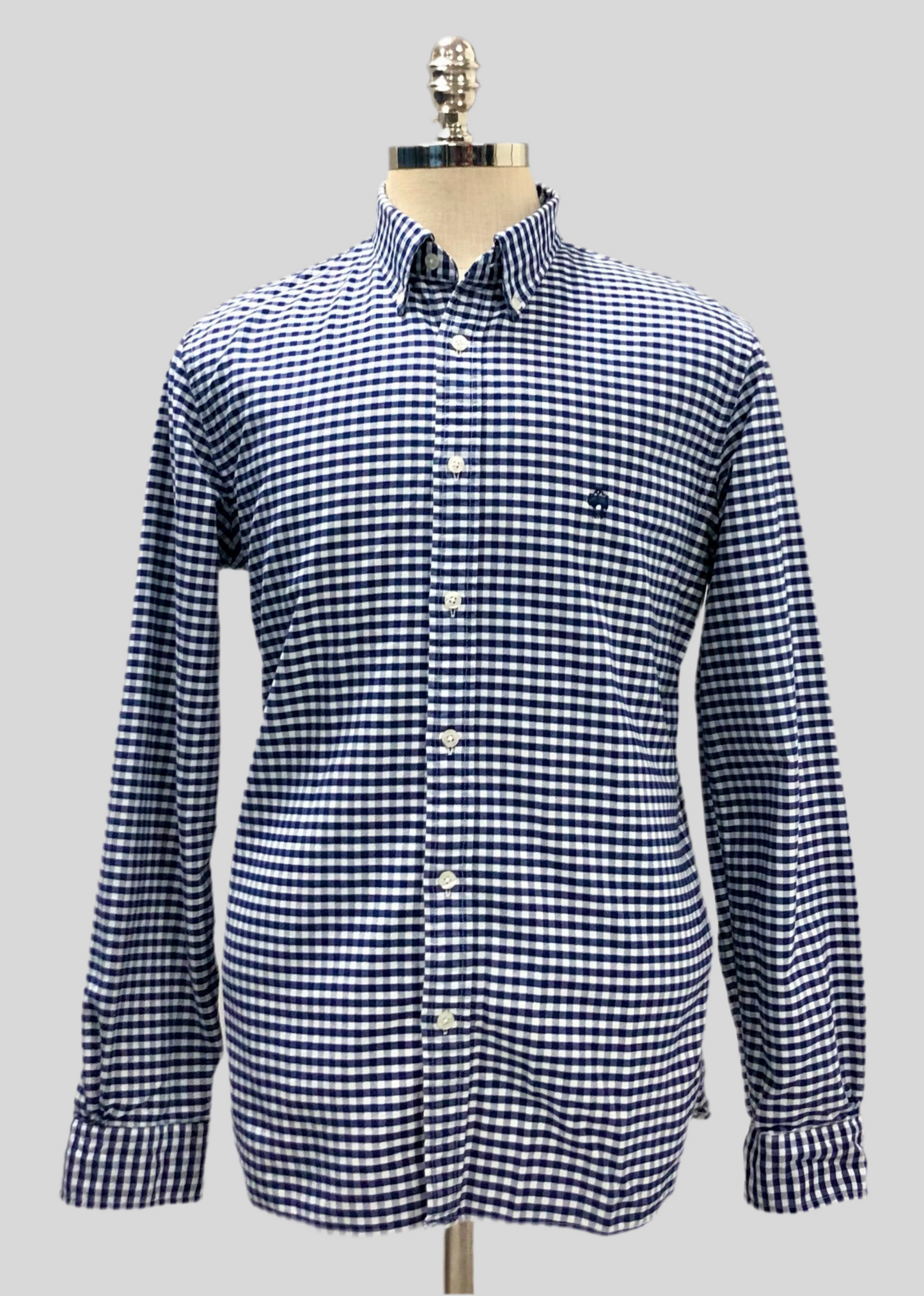 Camisa de botones Brooks Brothers 🐑 de cuadros gingham en color azul navy y blanco Talla L Entalle Regular