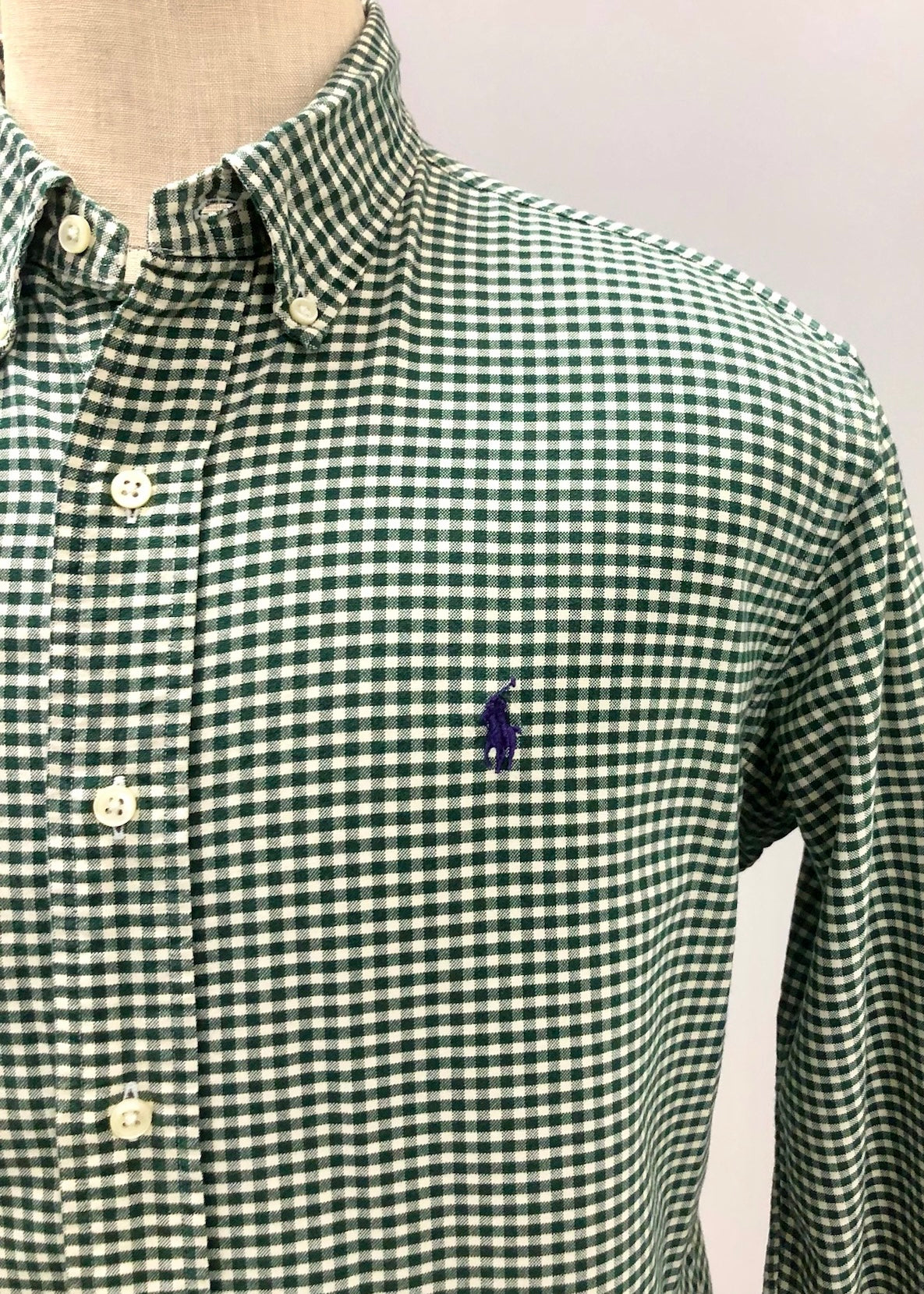 Camisa de botones Polo Ralph Lauren 🏇🏼 con patrón de cuadros gingham verde oscuro y blanco Talla L Entalle Clásico