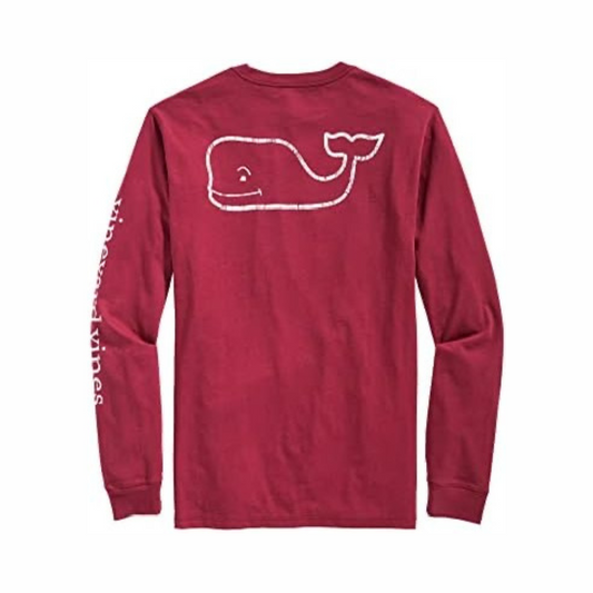 Camiseta de bolsillo Vineyard Vines 🐳 color rojo oscuro con Diseño de ballena Talla Large