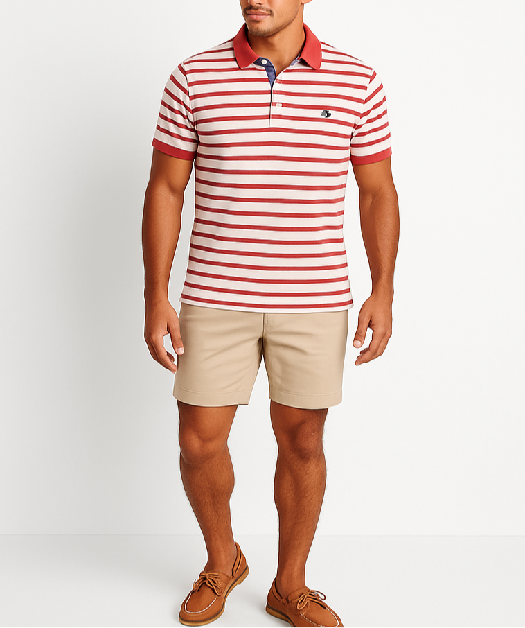 Camiseta Polo Brooks Brothers 🐑 con patrón de rayas en color rojo y blanco Talla XXL Entalle Slim Fit