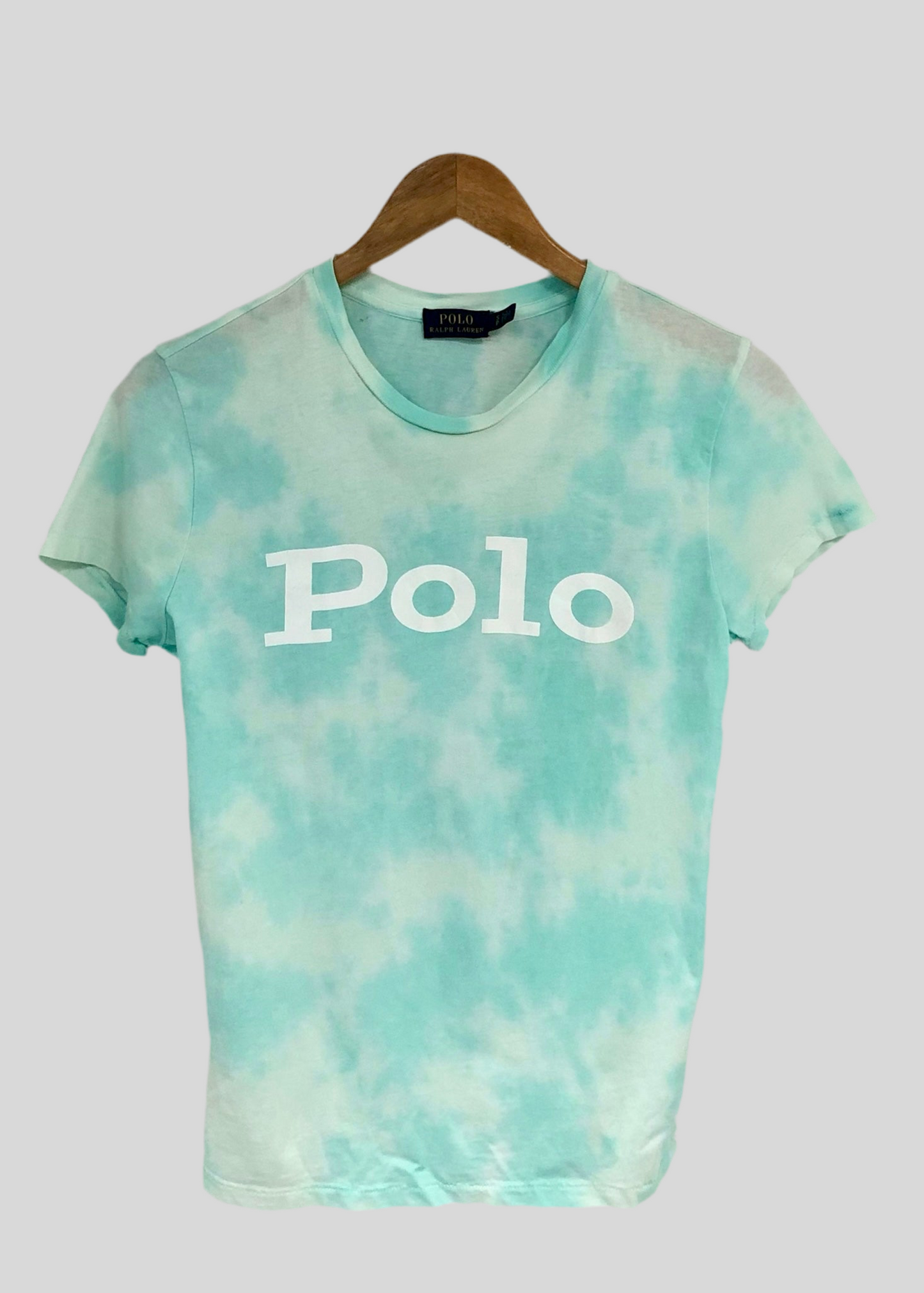 Camiseta cuello redondo de mujer Polo Ralph Lauren 🏇🏼 color turquesa y blanco con diseño de logo en letras en color blanco Talla S Entalle Regular